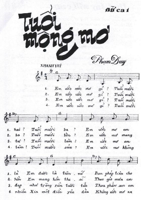 Sheet nhạc Tuổi Mộng Mơ